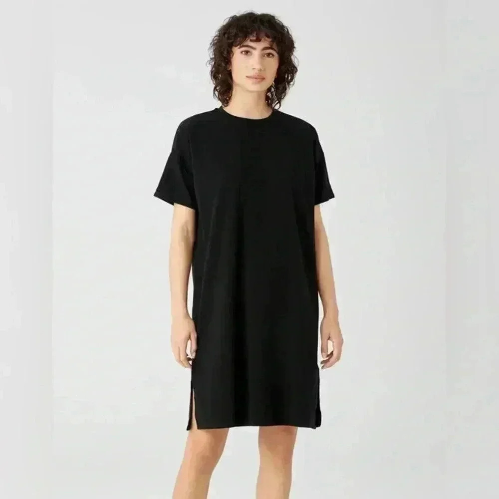 EILEEN FISHER Black Midi Dress Petite Large GUC